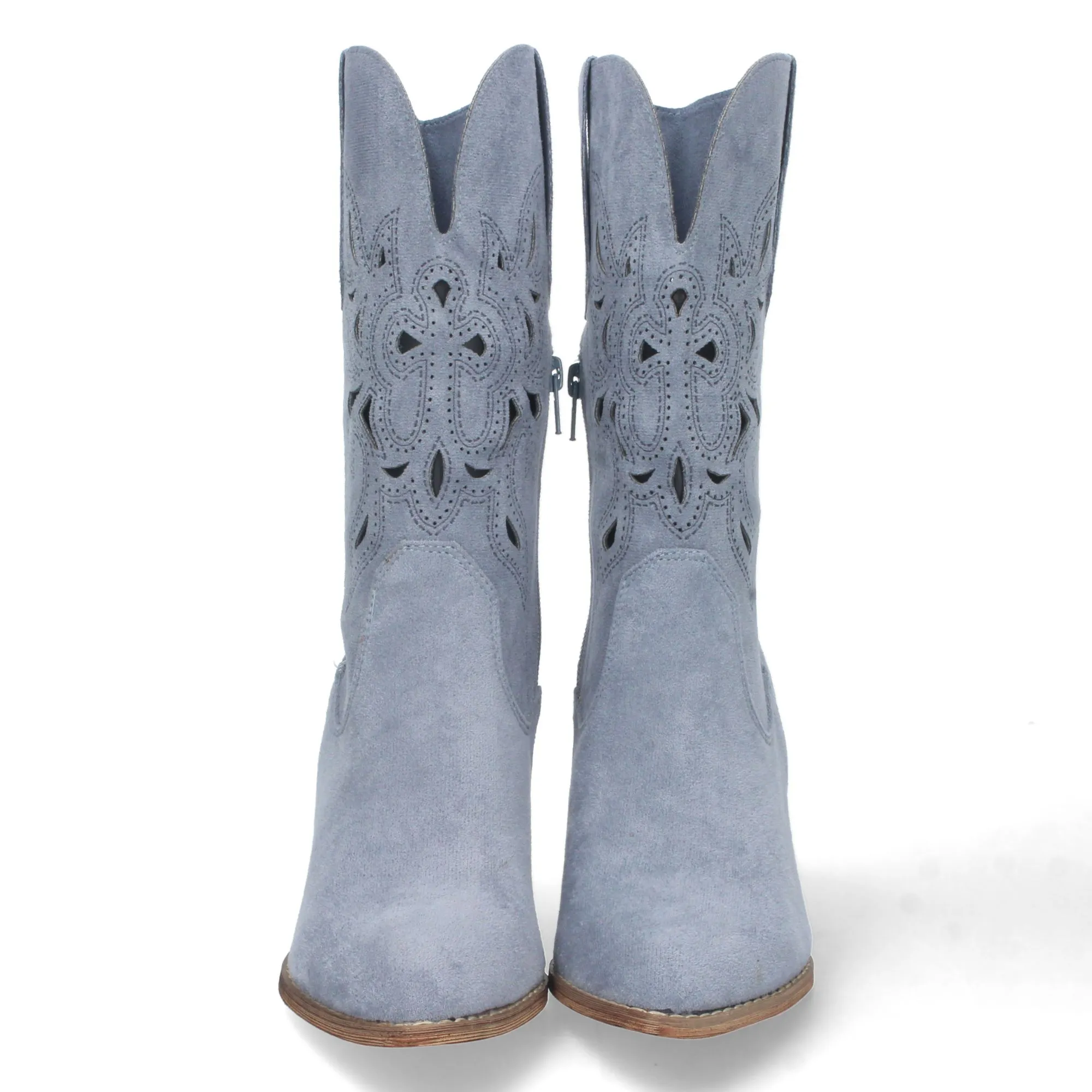 Botas camperas de tacón medio con calados mujer color azul