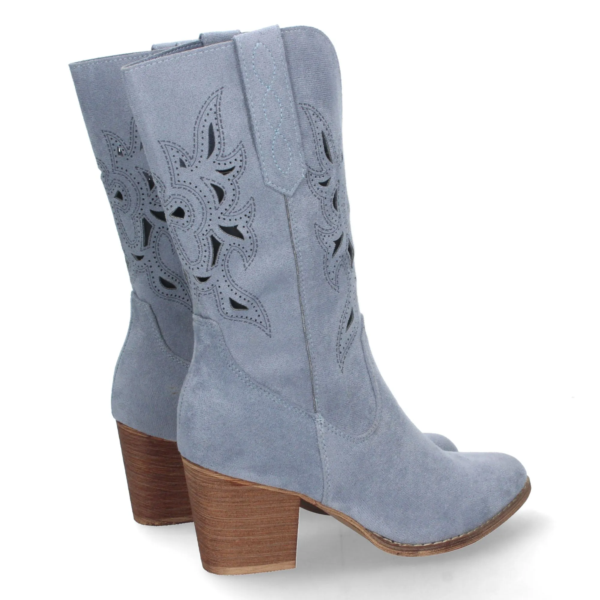 Botas camperas de tacón medio con calados mujer color azul