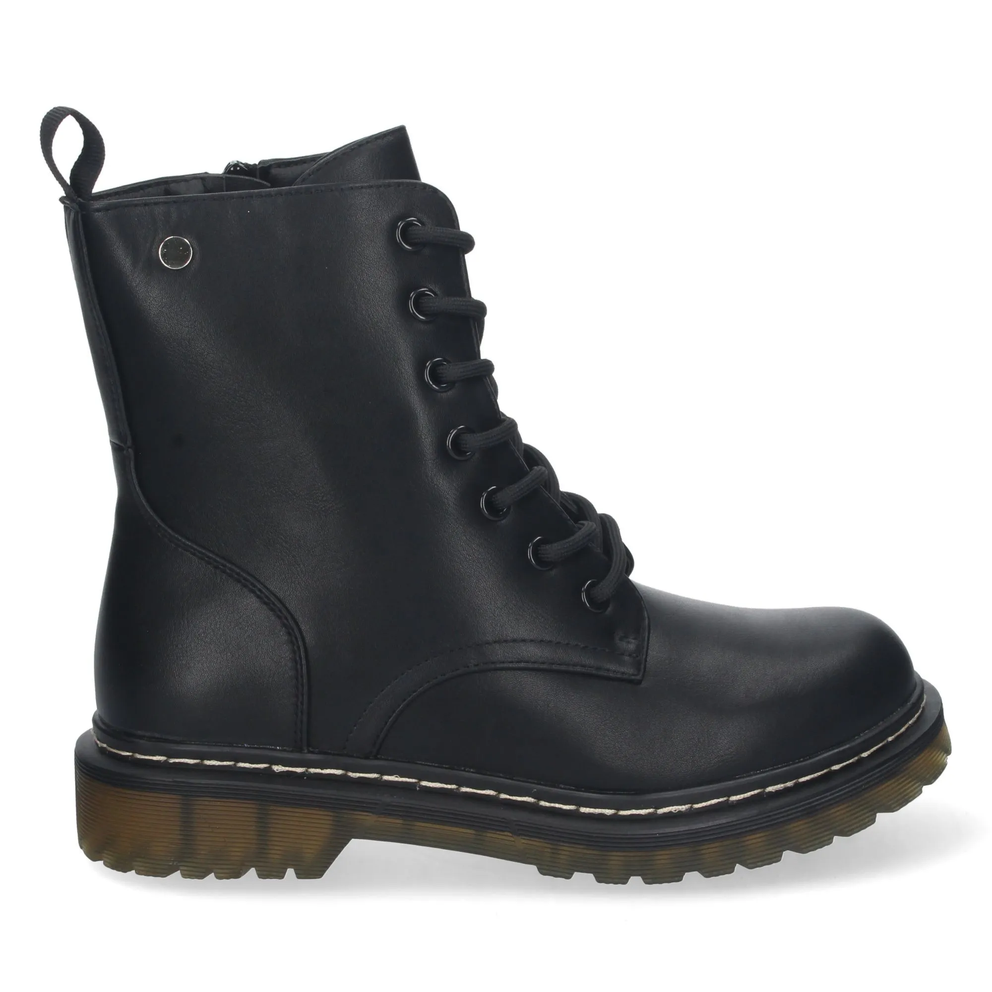 Botas estilo militar suela semi transparente mujer color negro