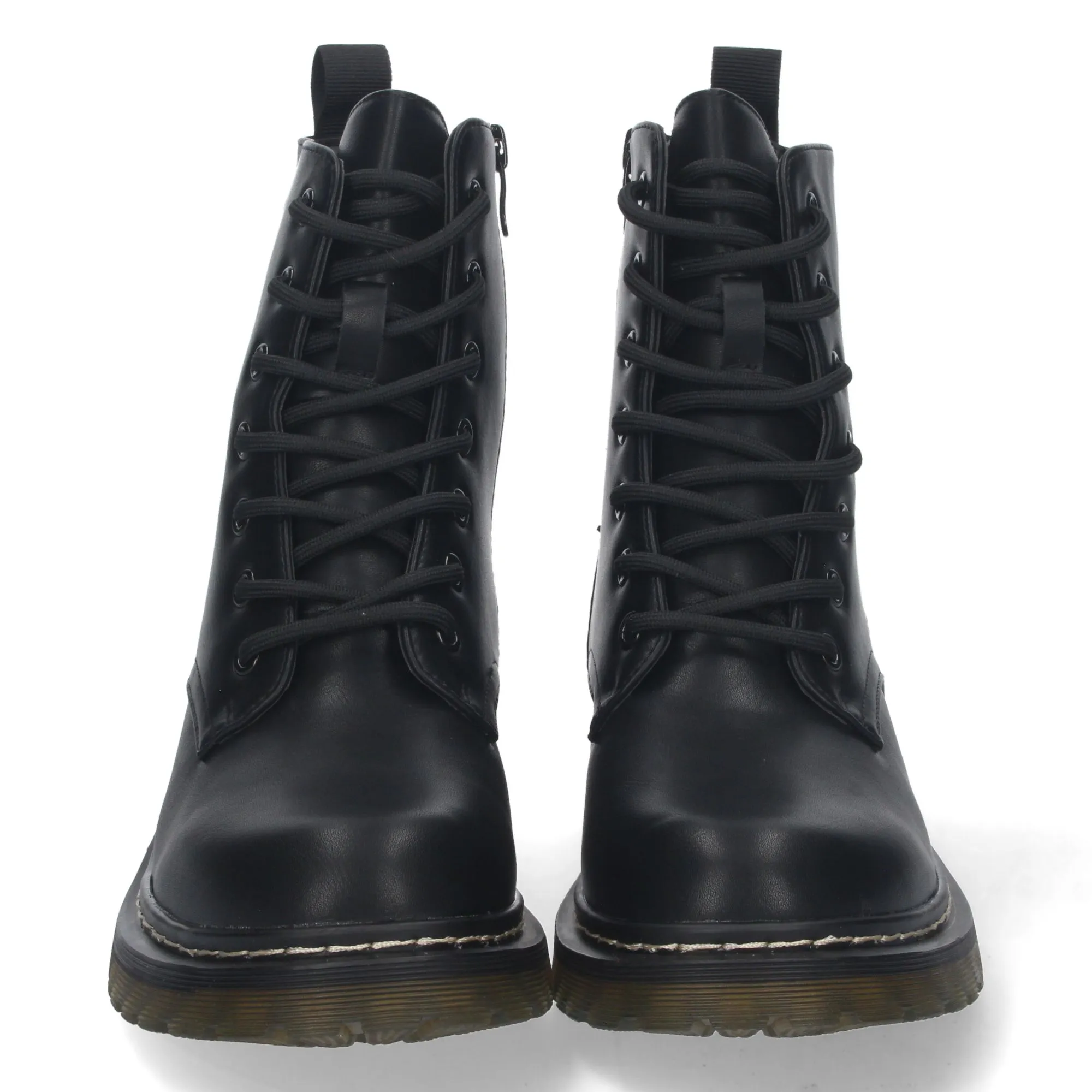 Botas estilo militar suela semi transparente mujer color negro