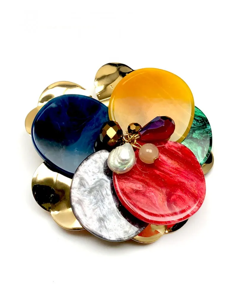 BROCHES DE MUJER DE BISUTERIA CON FLORES EN MULTICOLOR