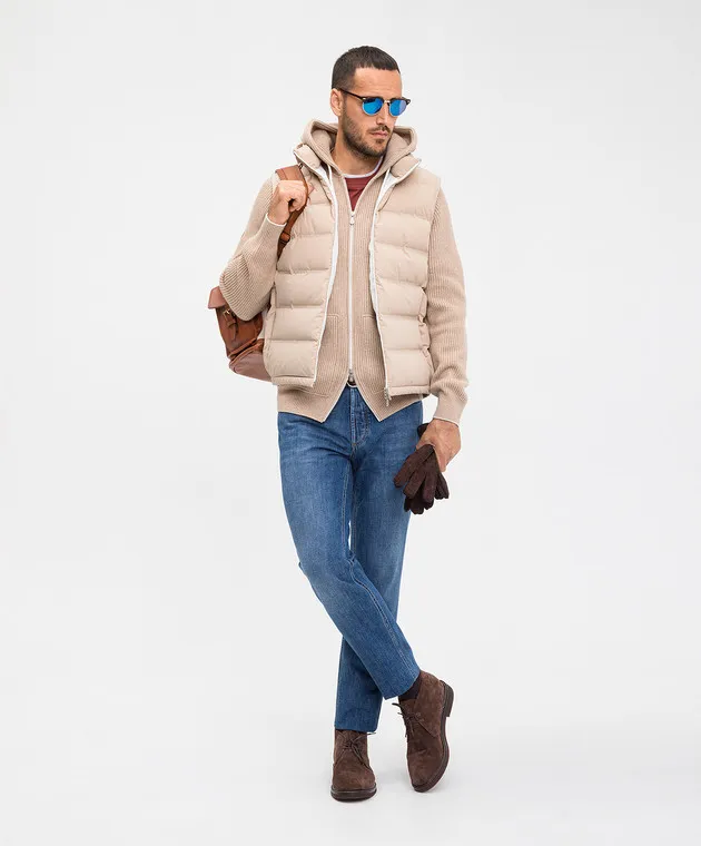 Brunello Cucinelli Beige cashmere sports jacket with logo embroidery