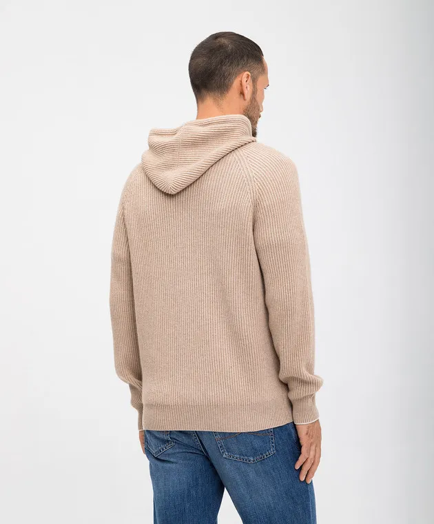Brunello Cucinelli Beige cashmere sports jacket with logo embroidery