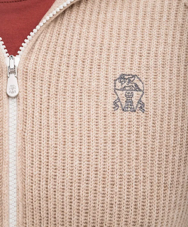 Brunello Cucinelli Beige cashmere sports jacket with logo embroidery
