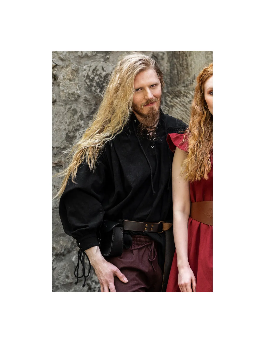 Camisa medieval Adrián con cordones, blanca o negra