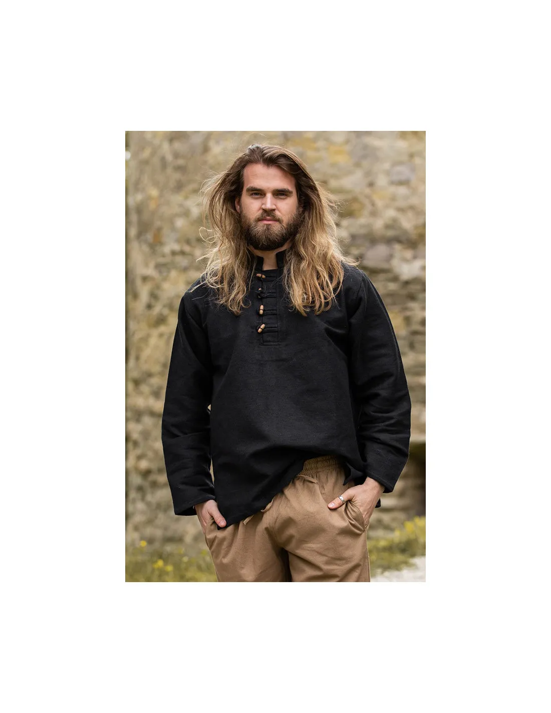 Camisa medieval en algodón grueso modelo Anton, negro