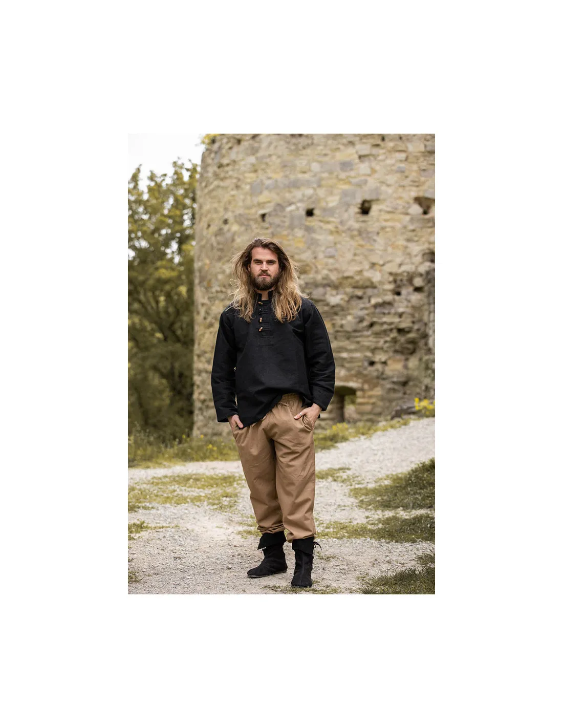 Camisa medieval en algodón grueso modelo Anton, negro