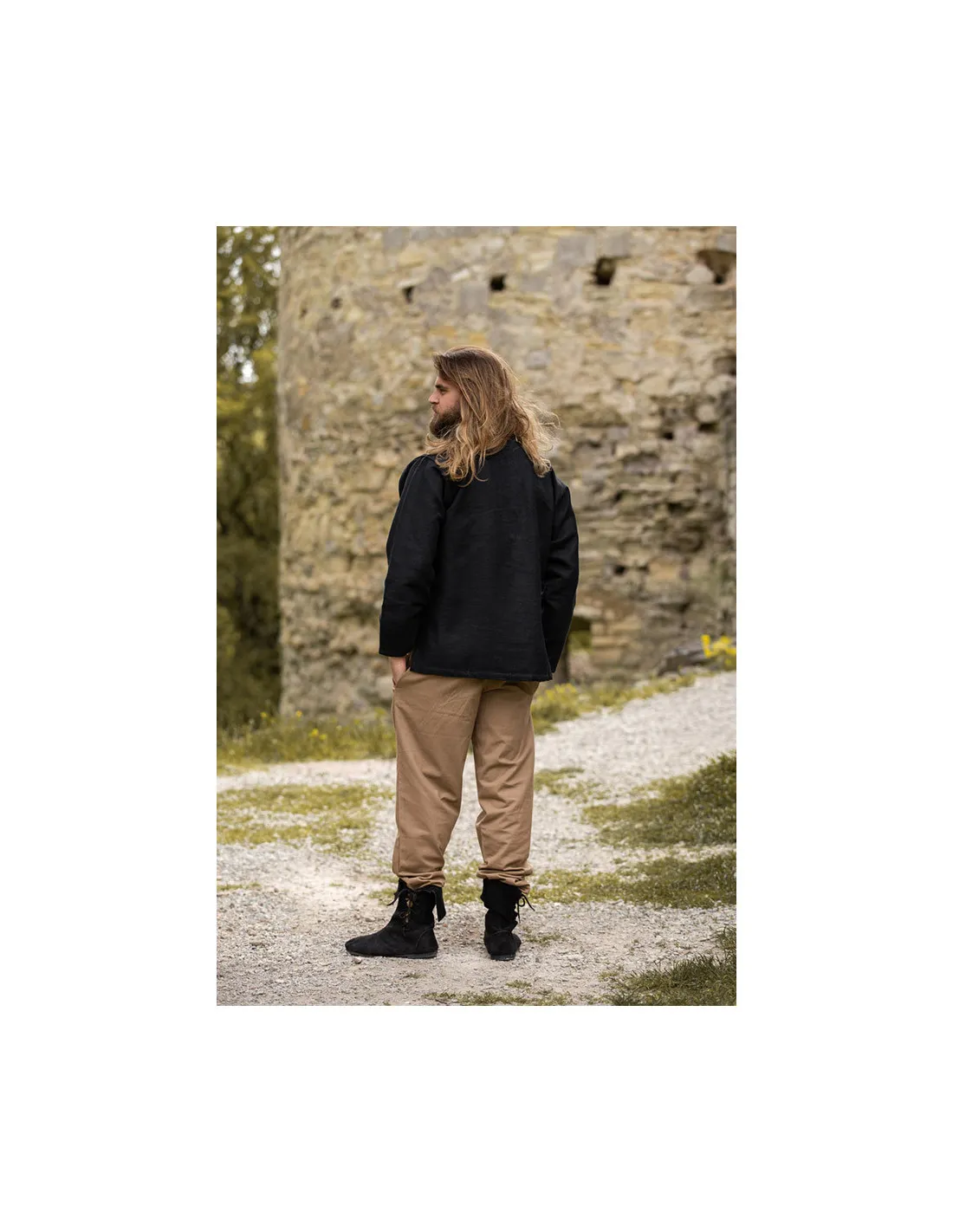 Camisa medieval en algodón grueso modelo Anton, negro