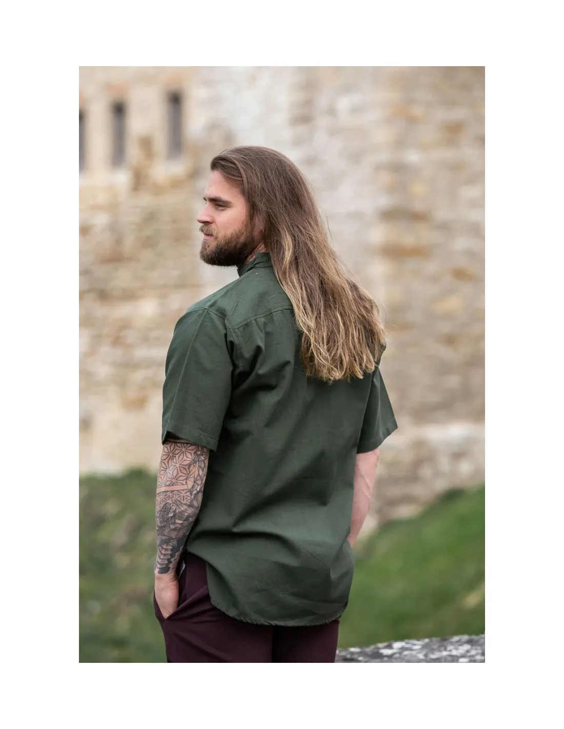 Camisa medieval manga corta y lazos, color verde
