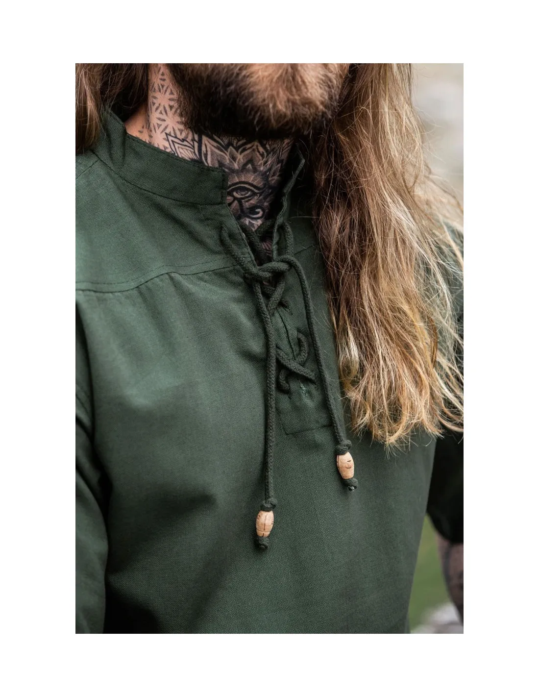 Camisa medieval manga corta y lazos, color verde