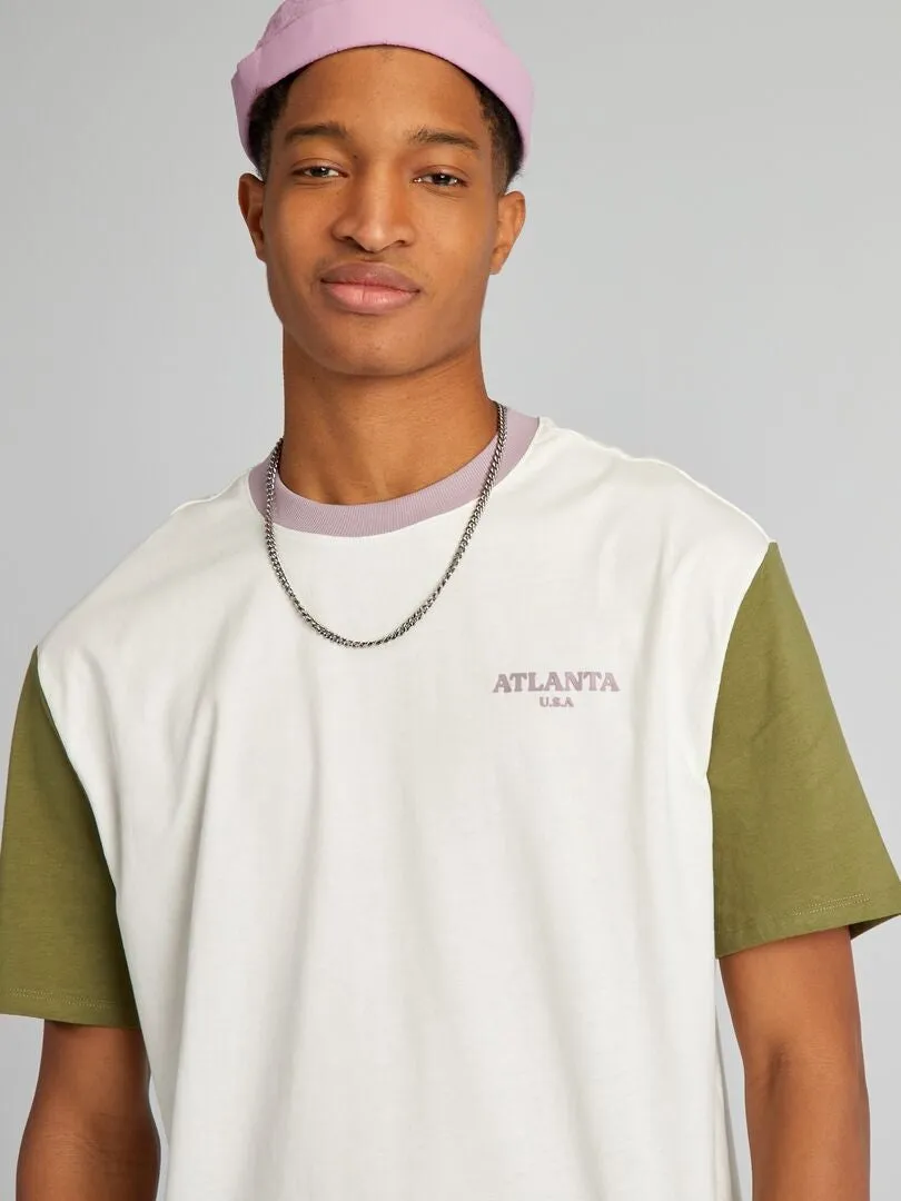 CAMISETA DE ALGODóN COLORBLOCK CON CUELLO REDONDO +1,90 M  VERDE