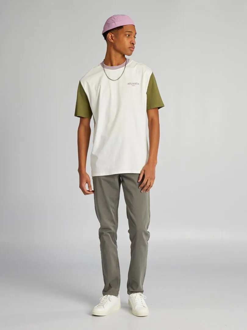 CAMISETA DE ALGODóN COLORBLOCK CON CUELLO REDONDO +1,90 M  VERDE