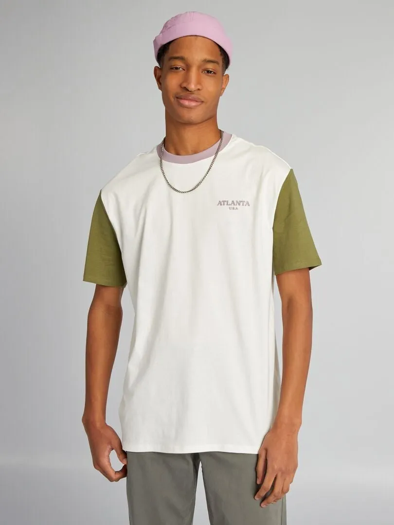 CAMISETA DE ALGODóN COLORBLOCK CON CUELLO REDONDO +1,90 M  VERDE