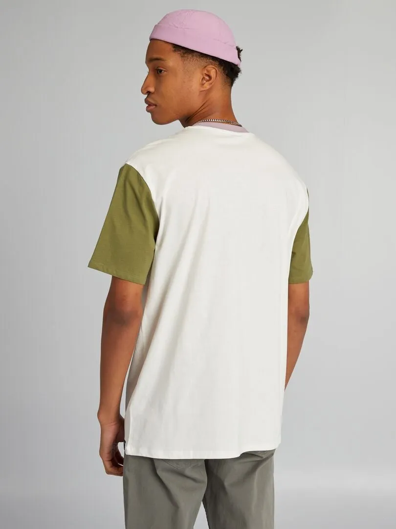 CAMISETA DE ALGODóN COLORBLOCK CON CUELLO REDONDO +1,90 M  VERDE