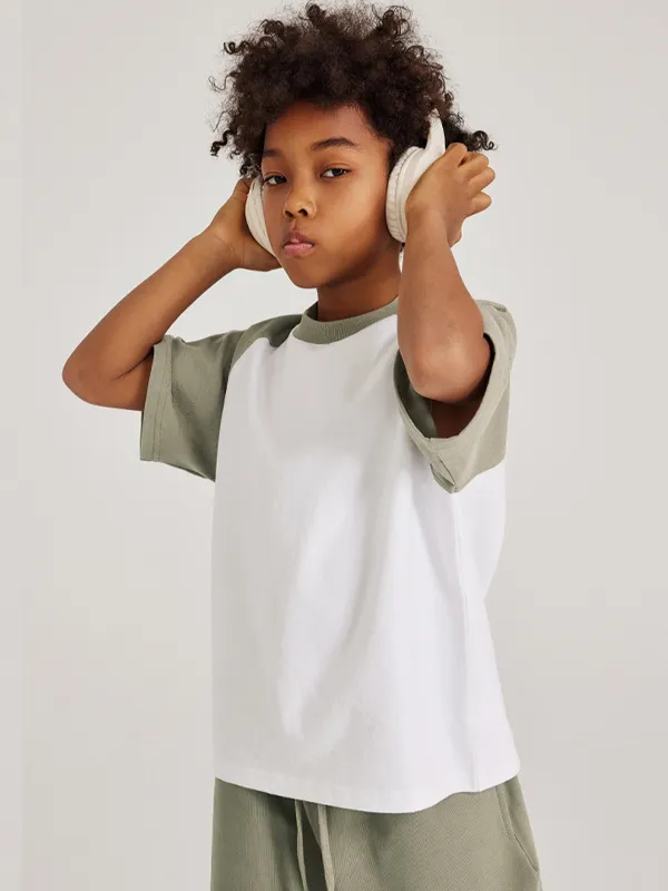 Camiseta holgada raglán en contraste para niñas adolescentes para niños y niñas