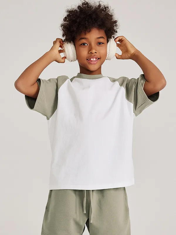 Camiseta holgada raglán en contraste para niñas adolescentes para niños y niñas