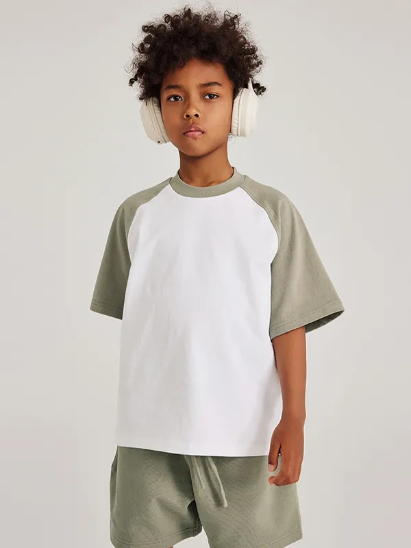 Camiseta holgada raglán en contraste para niñas adolescentes para niños y niñas