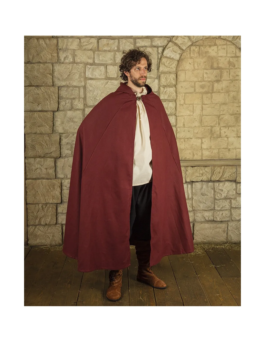Capa medieval de algodón modelo Gora, color burdeos