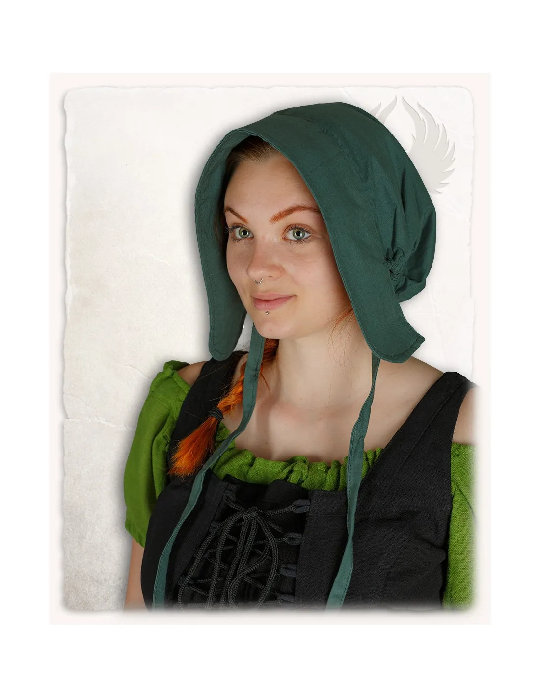 Capota medieval de campesina modelo Greta, color verde