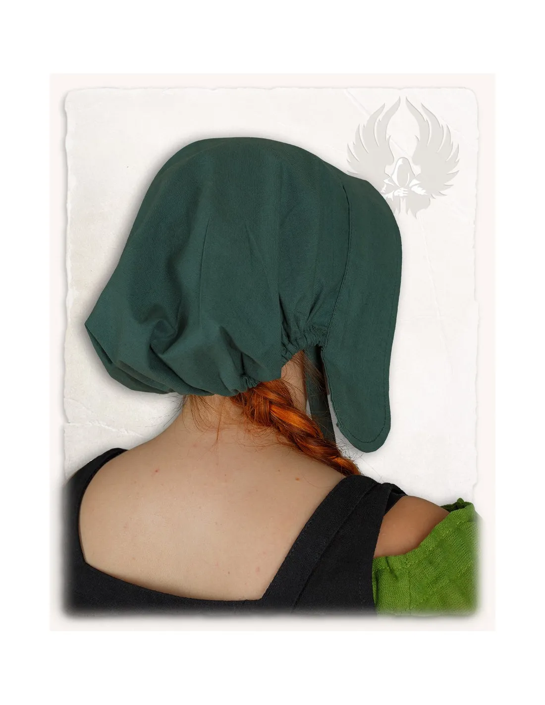 Capota medieval de campesina modelo Greta, color verde