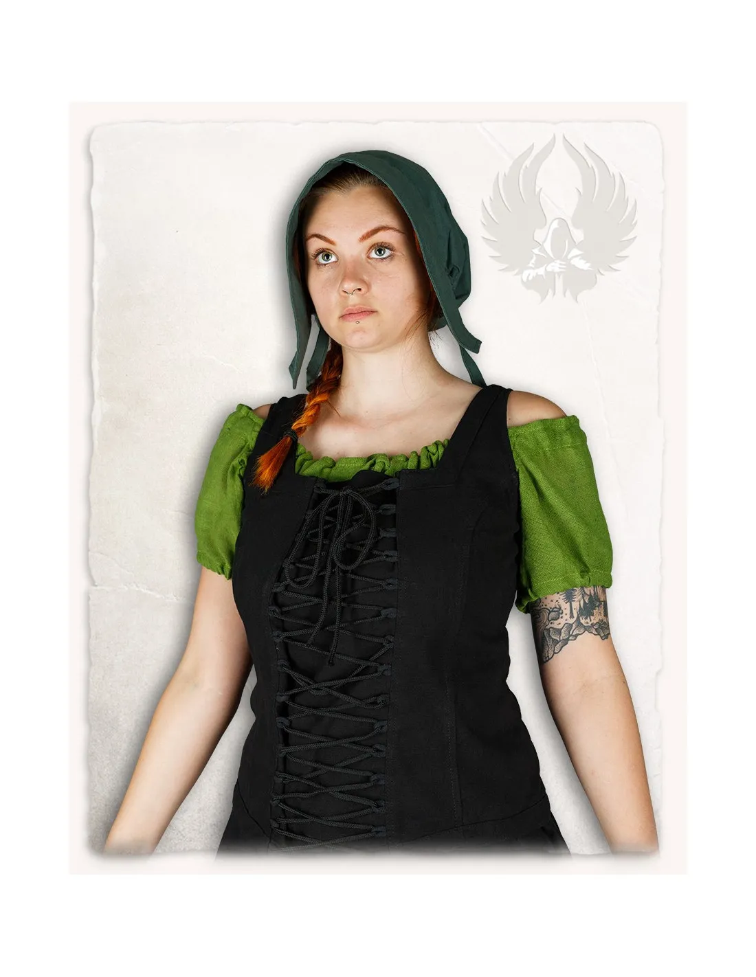 Capota medieval de campesina modelo Greta, color verde