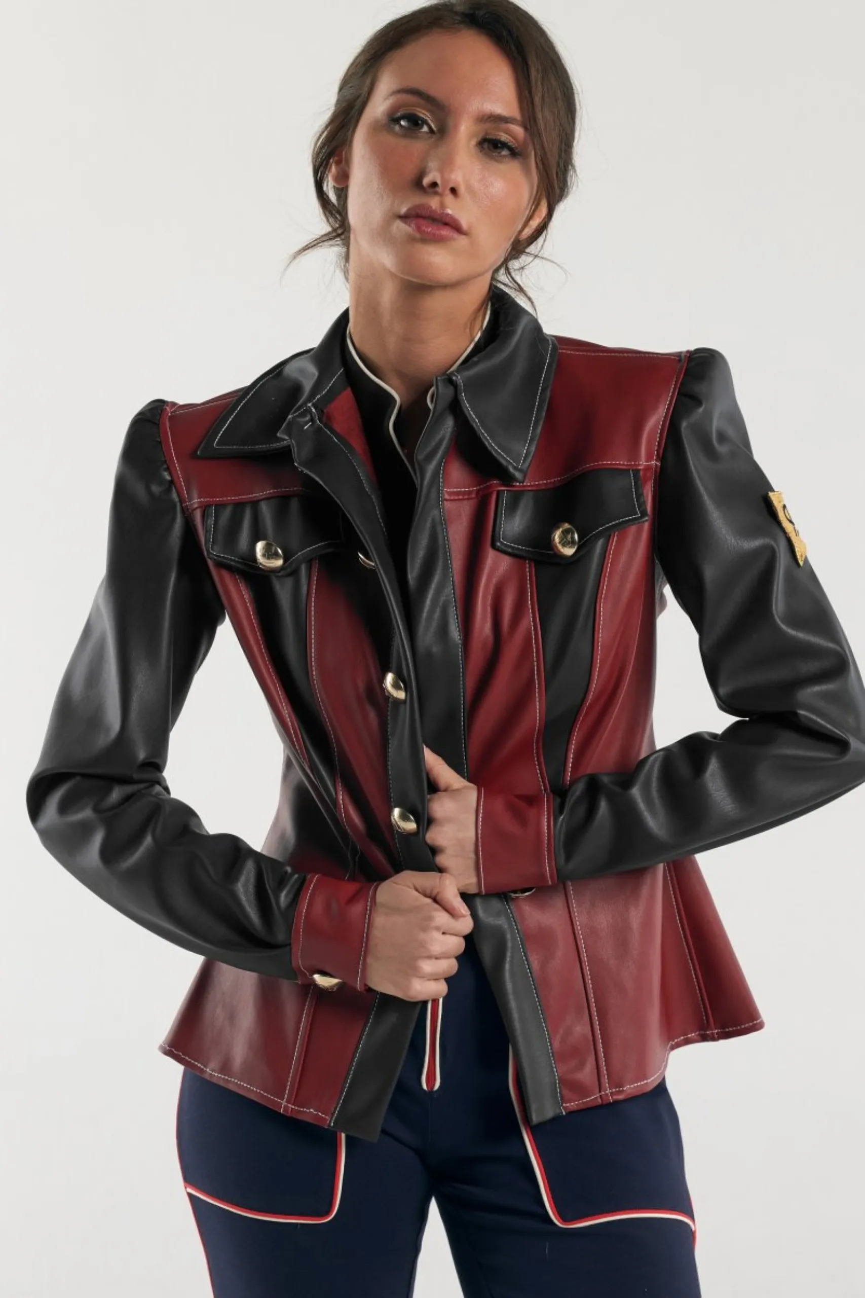 Carmen Horneros chaqueta ecopiel bicolor