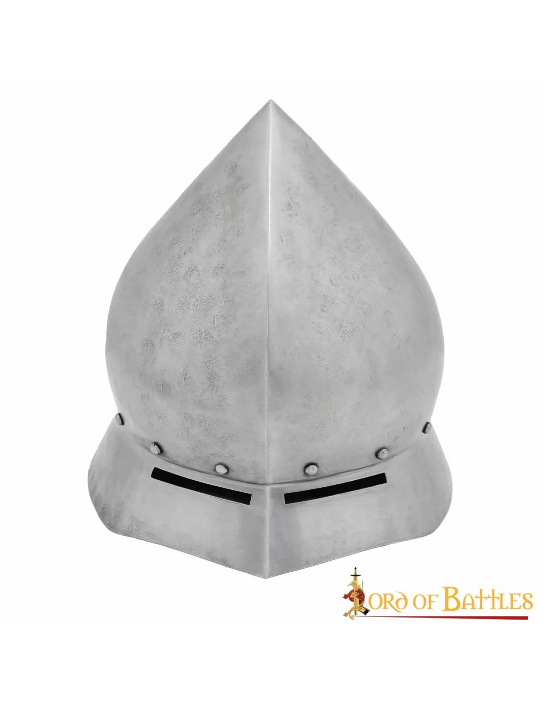 Casco medieval, tipo tetera, acabado en viejo, siglo XV