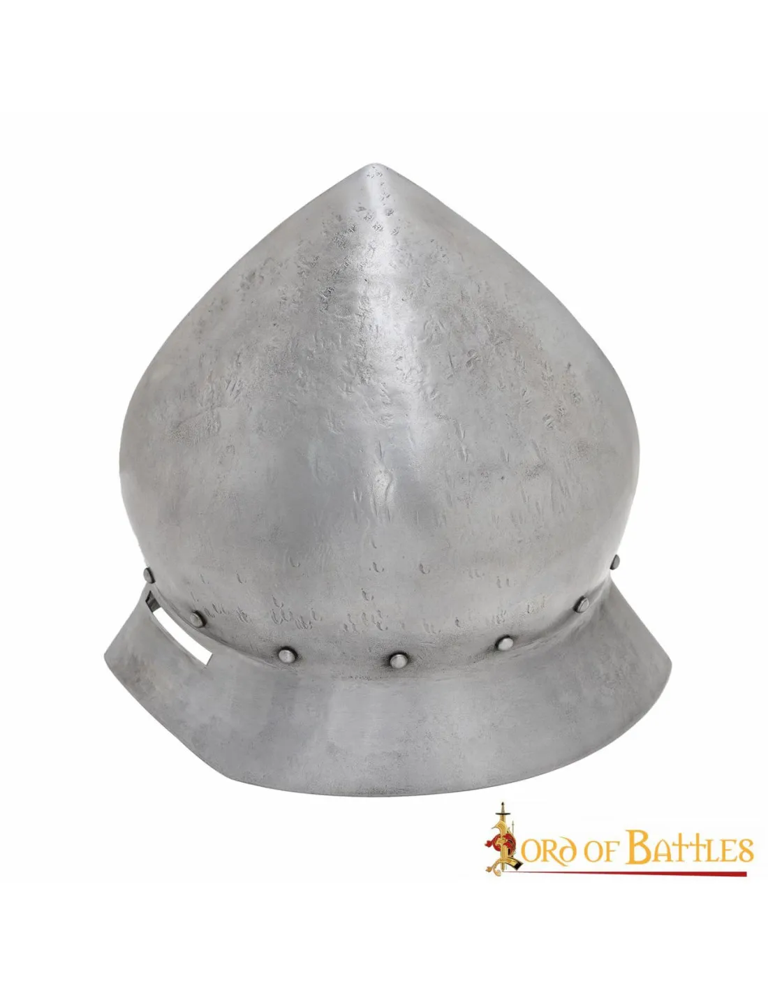 Casco medieval, tipo tetera, acabado en viejo, siglo XV
