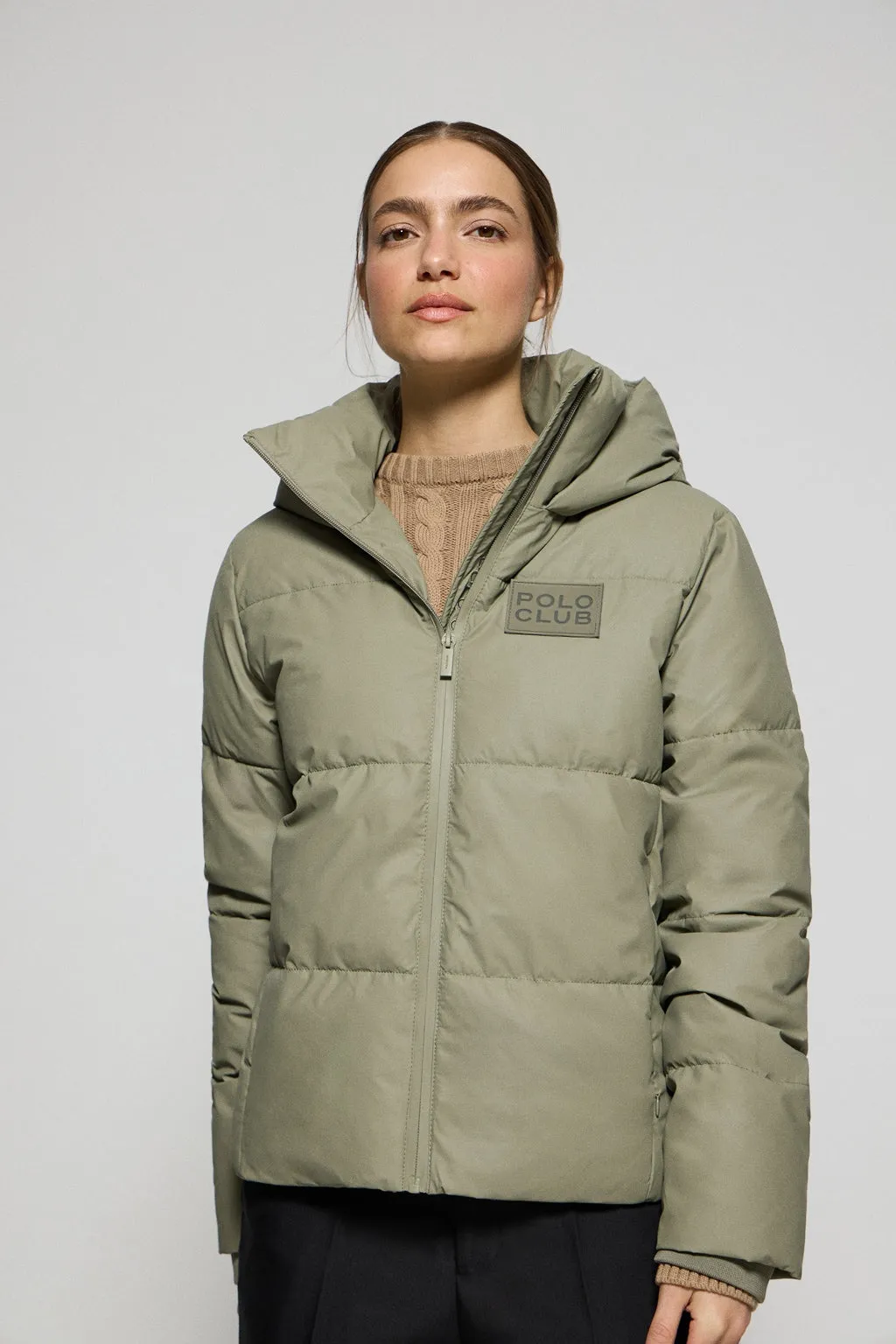Chaqueta acolchada verde Glacier de capucha fija y detalles Polo Club