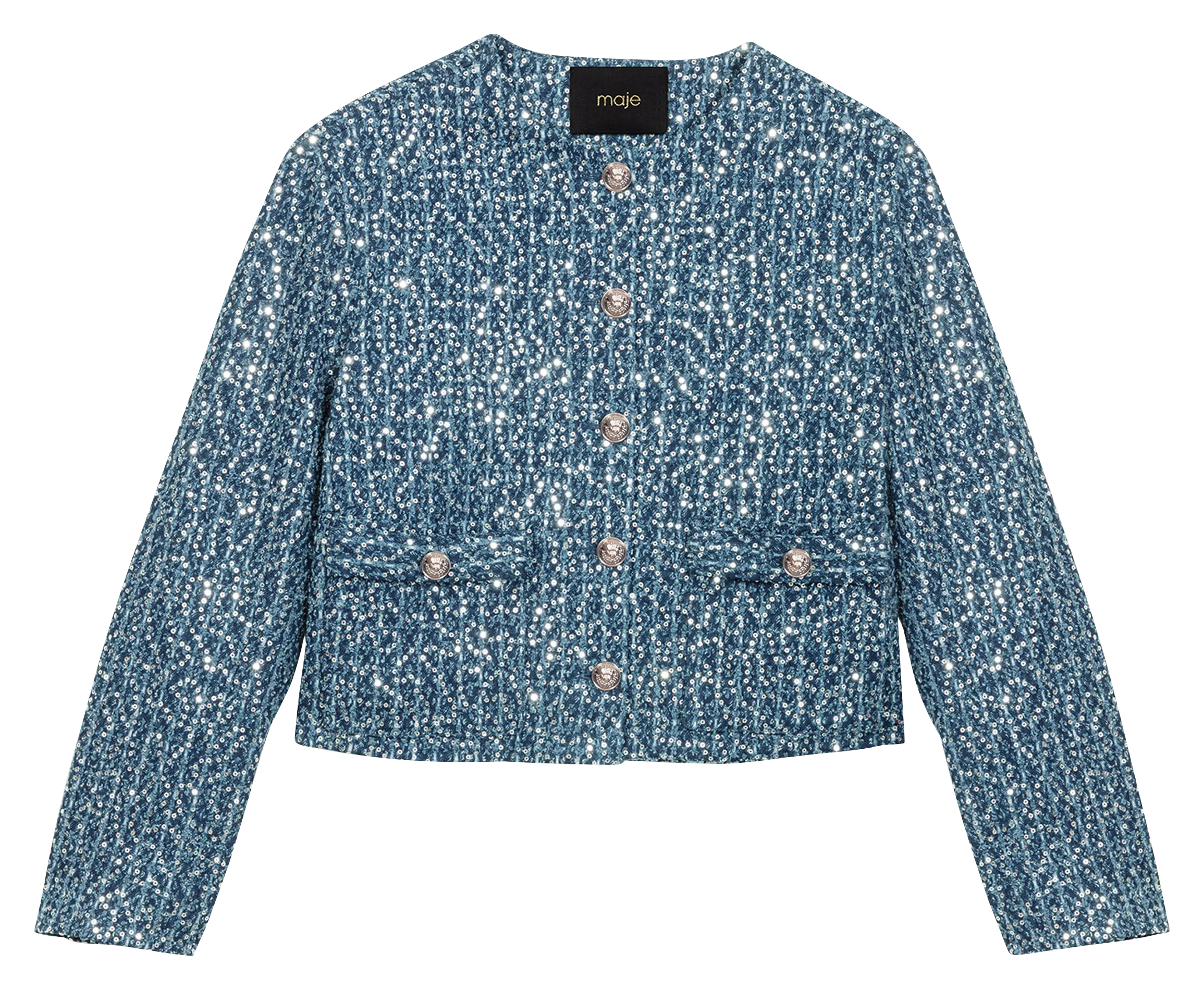 Chaqueta corta de tweed con lentejuelas. en azul