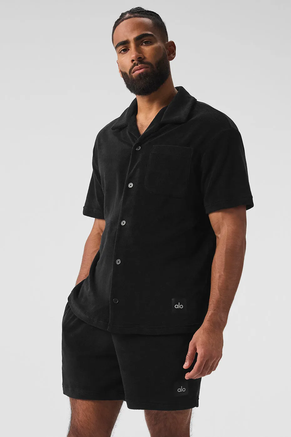 COASTAL TERRY BUTTON UP  BLACK