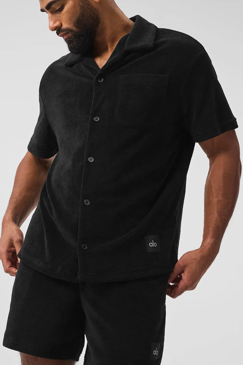 COASTAL TERRY BUTTON UP  BLACK
