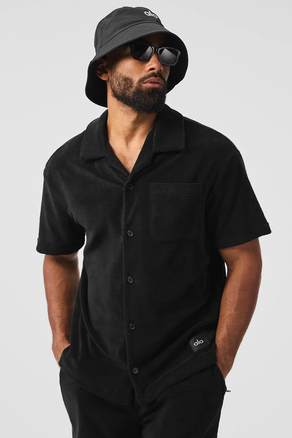COASTAL TERRY BUTTON UP  BLACK