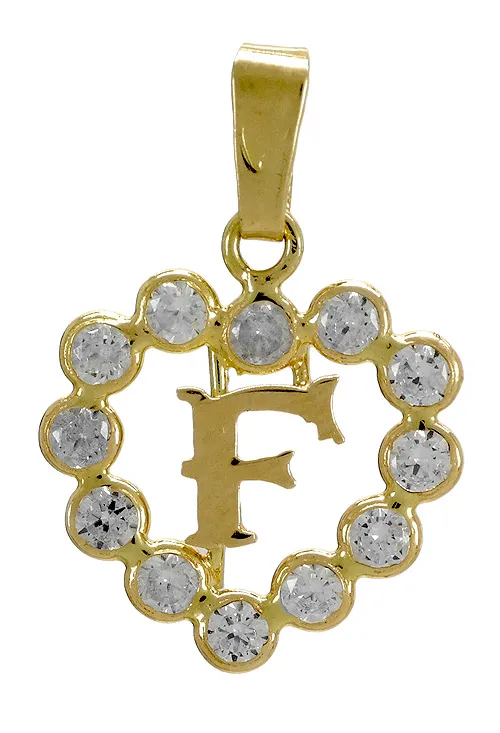 Colgante de oro, inicial F, en corazón para enamorados. 141_01141F