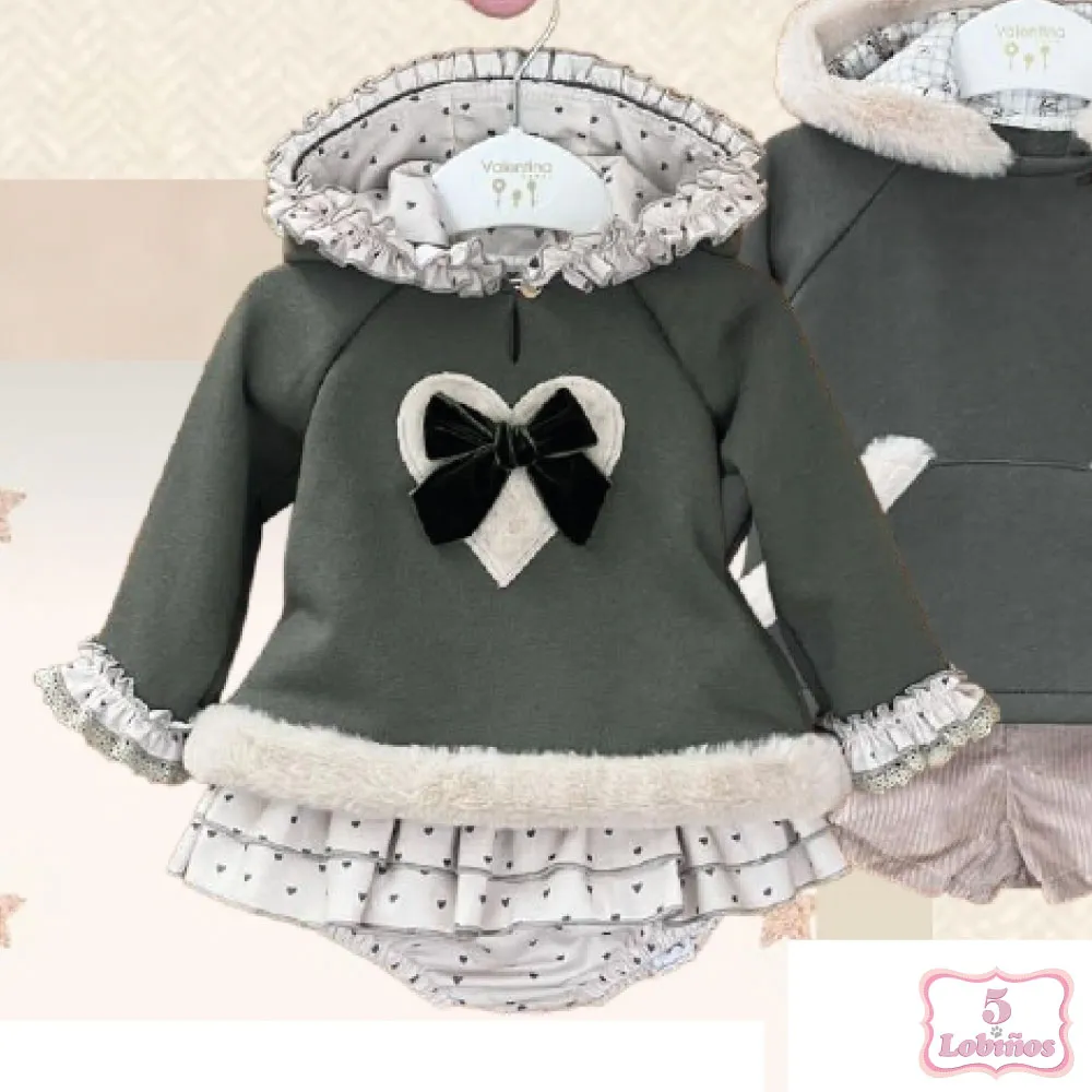 CONJUNTO BEBÉ NIÑA CORAZONES VERDE Valentina Bebés