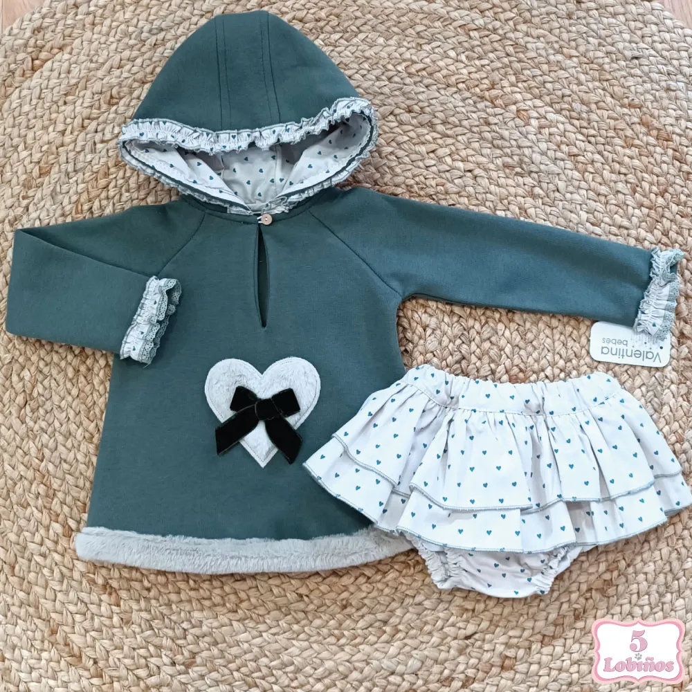 CONJUNTO BEBÉ NIÑA CORAZONES VERDE Valentina Bebés