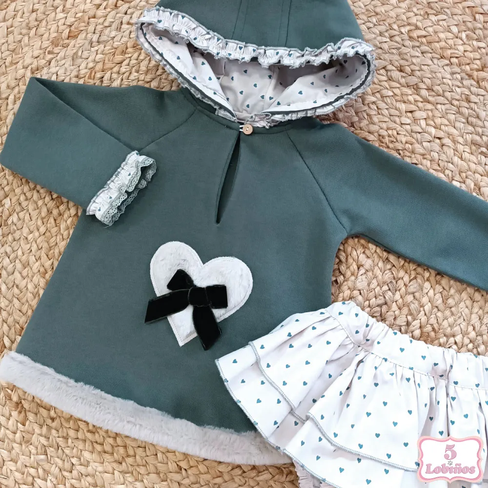 CONJUNTO BEBÉ NIÑA CORAZONES VERDE Valentina Bebés