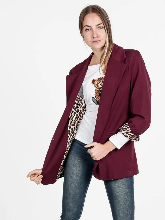 Daystar Blazer de mujer con interior animalier y parche de osito en la espalda