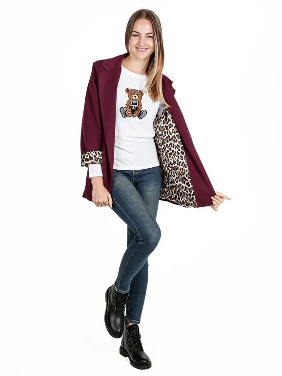 Daystar Blazer de mujer con interior animalier y parche de osito en la espalda