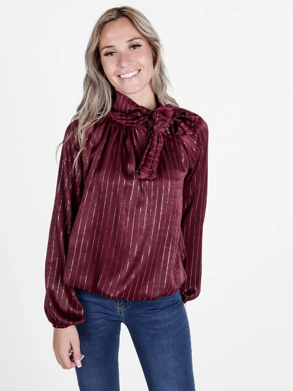 Daystar Blusa de mujer de manga larga con rayas plateadas.