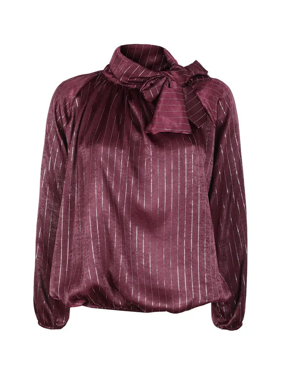 Daystar Blusa de mujer de manga larga con rayas plateadas.