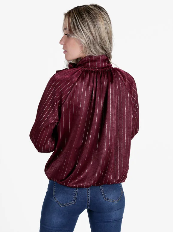 Daystar Blusa de mujer de manga larga con rayas plateadas.