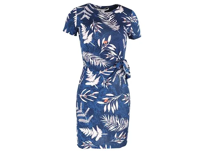 Diane Von Furstenberg Vestido con lazo en la cintura y estampado Zoe en seda multicolor Azul 