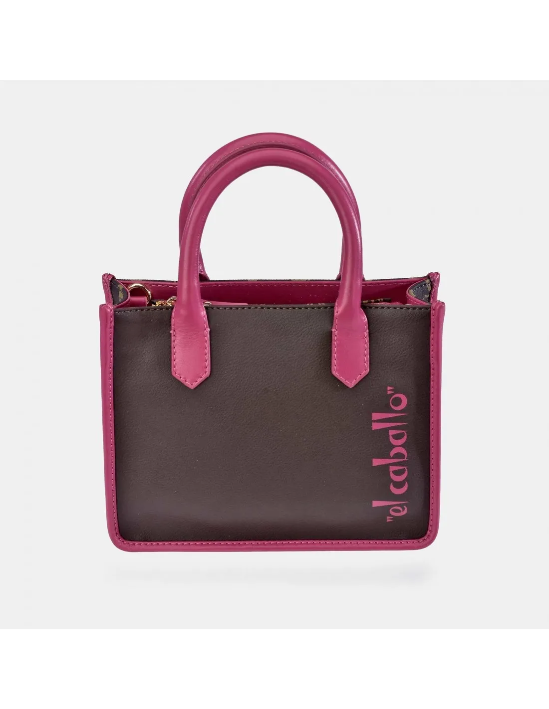 EL CABALLO Bolso mini Tote de mano en lona estampada y piel
