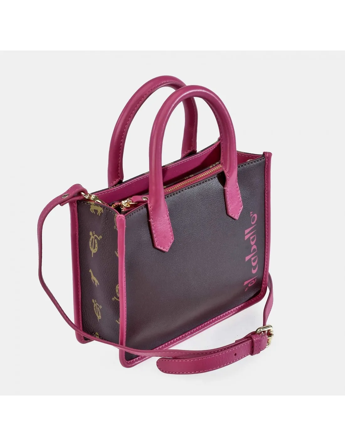 EL CABALLO Bolso mini Tote de mano en lona estampada y piel