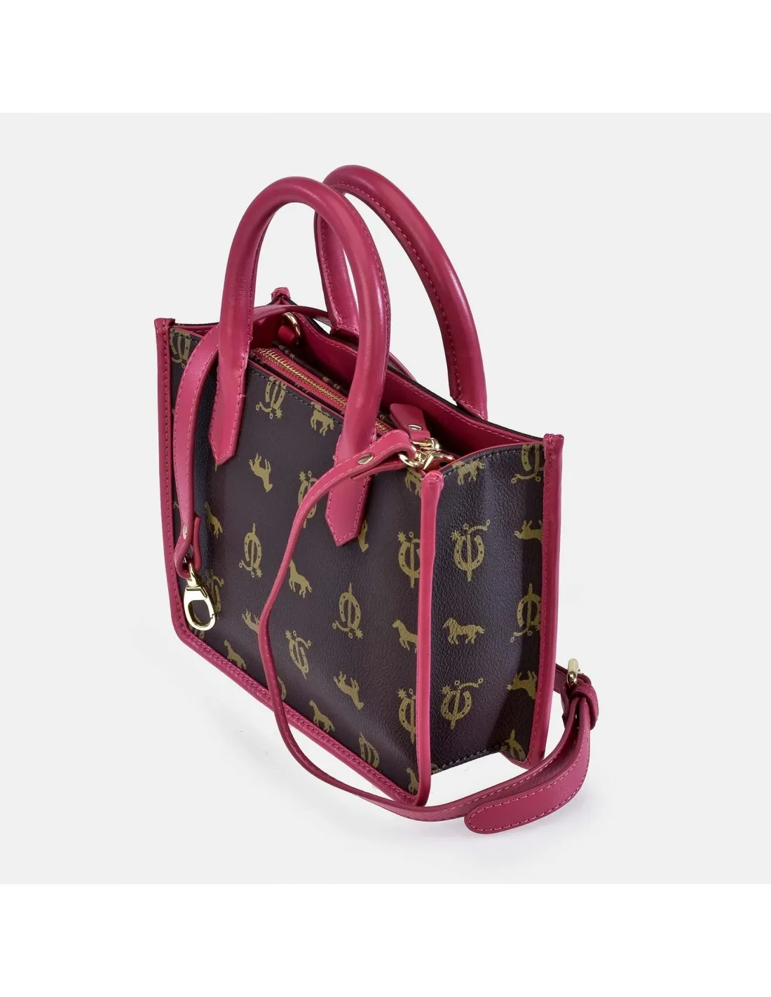 EL CABALLO Bolso mini Tote de mano en lona estampada y piel
