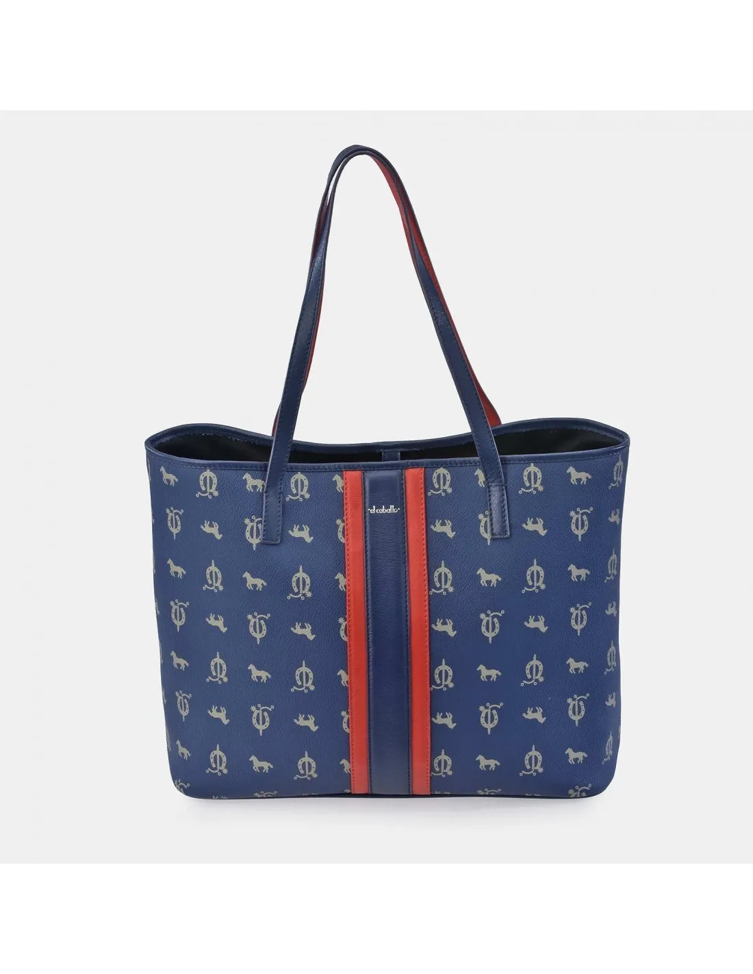 EL CABALLO Bolso shopping grande para mujer en piel y lona estampada