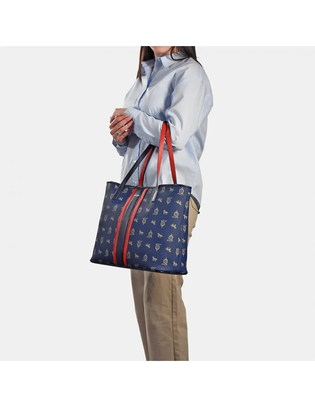 EL CABALLO Bolso shopping grande para mujer en piel y lona estampada