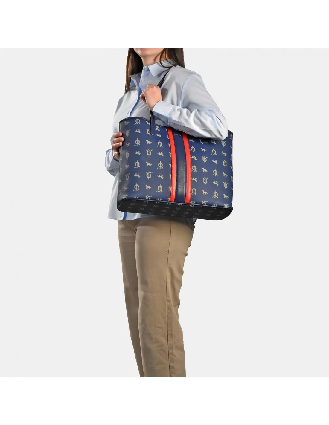 EL CABALLO Bolso shopping grande para mujer en piel y lona estampada