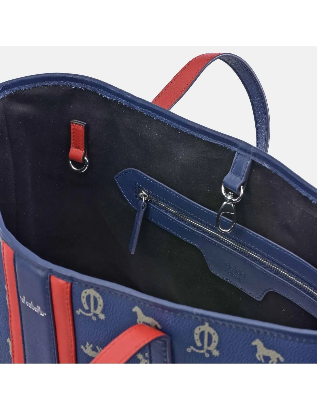 EL CABALLO Bolso shopping grande para mujer en piel y lona estampada